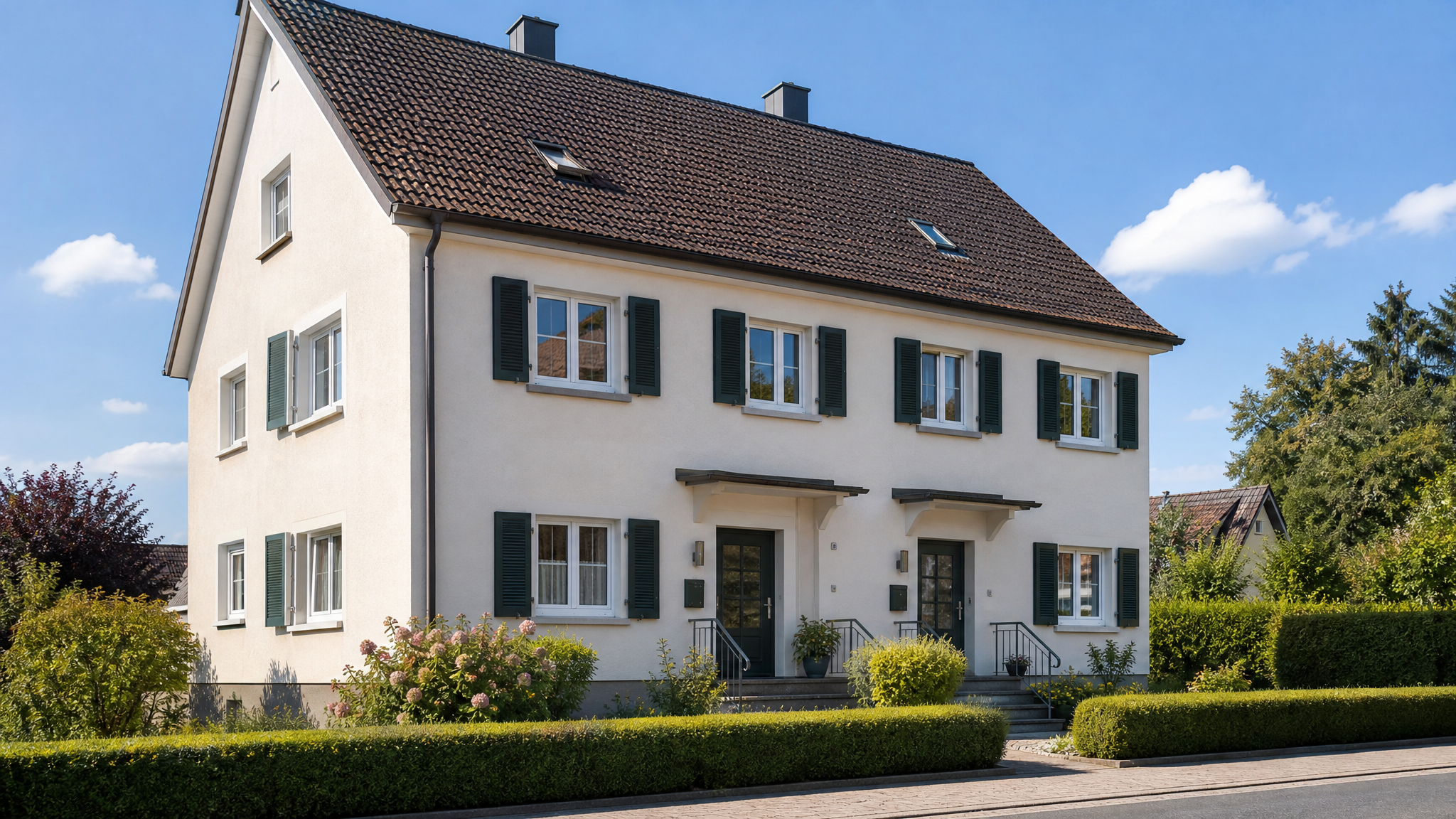 Gepflegtes Zweifamilienhaus als vermietete Immobilie – bei Vermietung ist die Gebäudeversicherung absetzbar